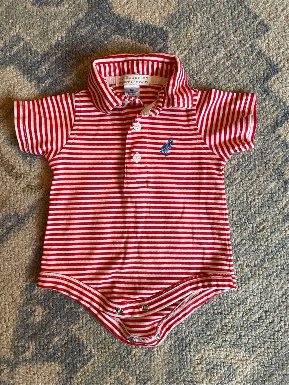 The Beaufort Bonnet Company Red and White Striped Polo Onesie Prim and Proper